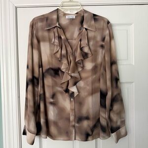 Calvin Klein Women's Tan Ruffle Blouse